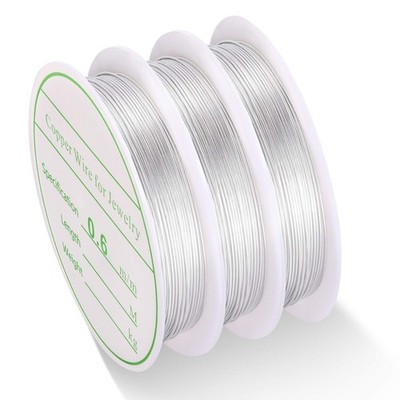 MIKIMIQI 3 Pack Jewelry Wire - 22 Gauge Tarnish Resistant Copper Silver 