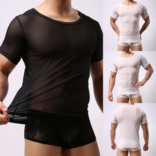 Stylish See Through Muscle Top For Men Fishnet T Shirt Short Sleeve Clubwear