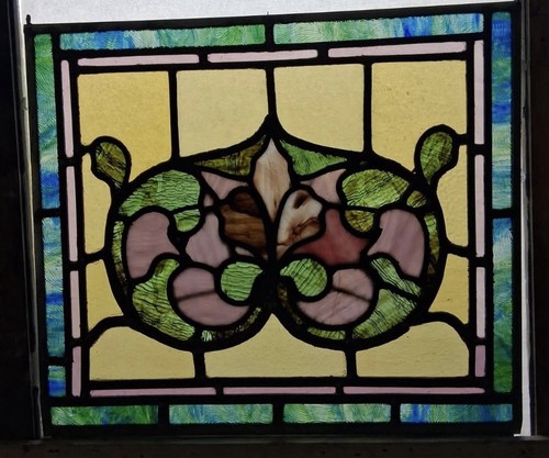 Victorian Leaded Stained Glass Panel Floral Design
