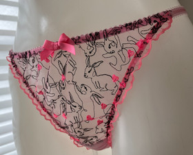 Agent Provocateur BUNNY tail thong M L sheer pink embroidery G String NEW