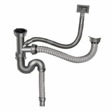 Complete Double Sink Drainage Kit Hand-Tightened, Double Bowl Sink Drain Kit,