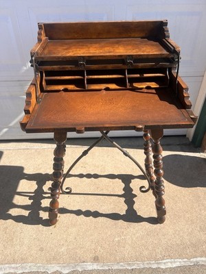 Theodore Alexander Leather Top Campaign Writing Style Burl Wood Desk Beauty!!!