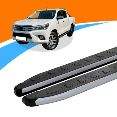 Trittbretter passend für Toyota Hilux Revo ab Baujahr 05/2015 DOLU Silber mit AB