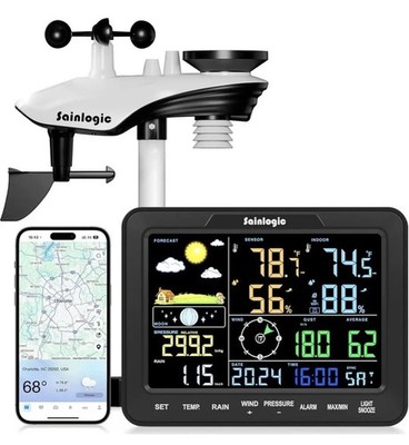 Sainlogic Smart WiFi Weather Stations Wireless Indoor Outdoor SA68 Plus,24/7 AI