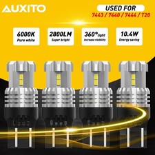 4pcs Auxito 7443 7440 Led White Reverse Stop Signal Parking Light T20 Drl Bulbs