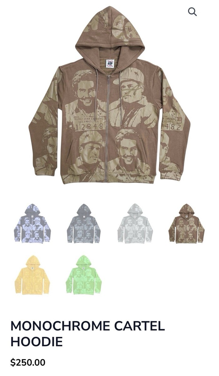 ASAALI Monochrome Cartel Graphic Print Hoodie Blue Brown Full Zip