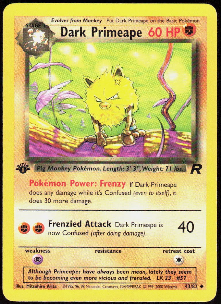 Dark Primeape 43/82 Uncommon Team Rocket Pokemon 1st Edition Lightly Played