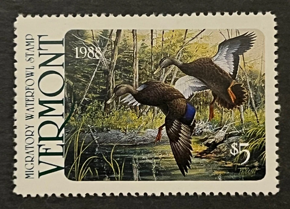 Travelstamps: 1988 Vermont State Duck Stamps - $5 Mint MNH OG - Image 2 of 4