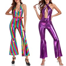 Womens Clubwear Metallic Jumpsuit Role-Playing 70s Disco Costume Performance