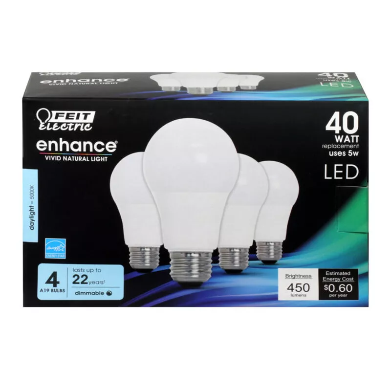 Feit Electric acre Enhance A19 E26 Medium LED Bulb Daylight 40 Watt Equivalenc