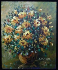 Jean-Jacques MORVAN (1928-2005) Oil / Isorel Flower Bouquet Expressionism