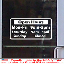 Custom Store Shop OPEN HOURS Info Vinyl Decal Window Wall Glass Sign Door BS026C