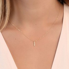 0.15ct Round Simulated Diamond Bar Pendant Necklace 14k Yellow Gold Plated