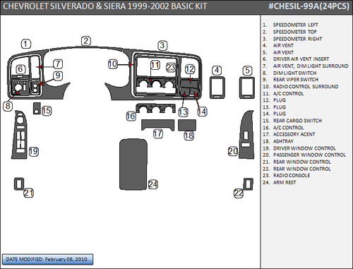 CHEVY SILVERADO SIERRA FIT 2000 2001 02 PREMIUM DASH KIT NEW AUTO INTERIOR TRIM - Picture 2 of 2