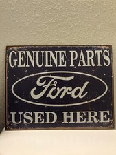 FORD GENUINE PARTS USED HERE Metal Tin Vintage Look Car Sign LOGO Garage Decor