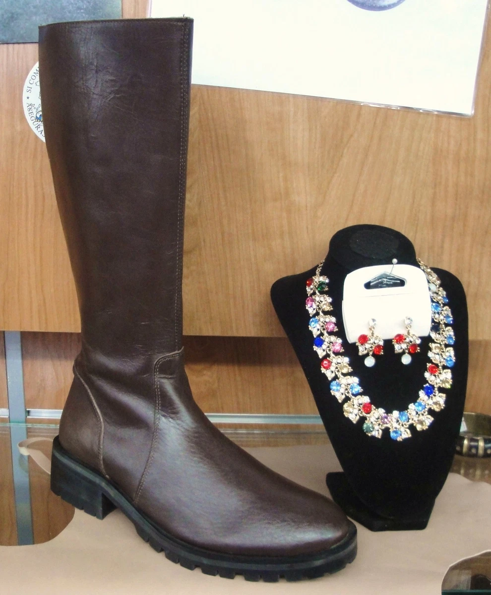 BOTAS ALTAS DE PIEL MARRONES PLANAS PARA MUJER 50 DESCUENTO eBay