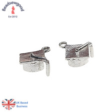 10 Antique Silver 3D Mortar Board Hat Oxford Cap Charms for Uni Graduation 12mm