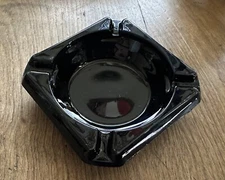 vintage small square black glass ashtray