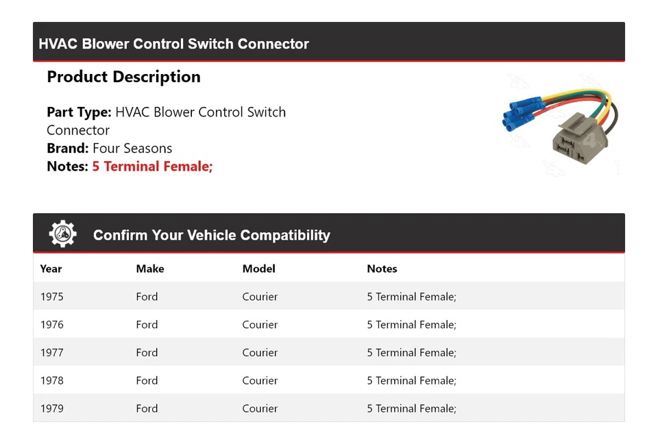 Conector interruptor de control del ventilador de climatización Ford Courier 1975-1979 4 estaciones 1976 Foto 2 de 4