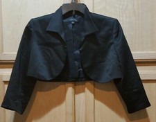 Tahari Black Satin Open-Front Bolero Cropped Jacket, 8R - 129
