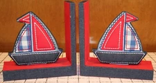 Sailboat Bookends Red White Blue Gingham Beach Lake Kids Room Decor Library