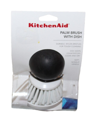 Kitchen Aid Palm Brush With Dish 2 Piece Black Dishwasher Safe Wash