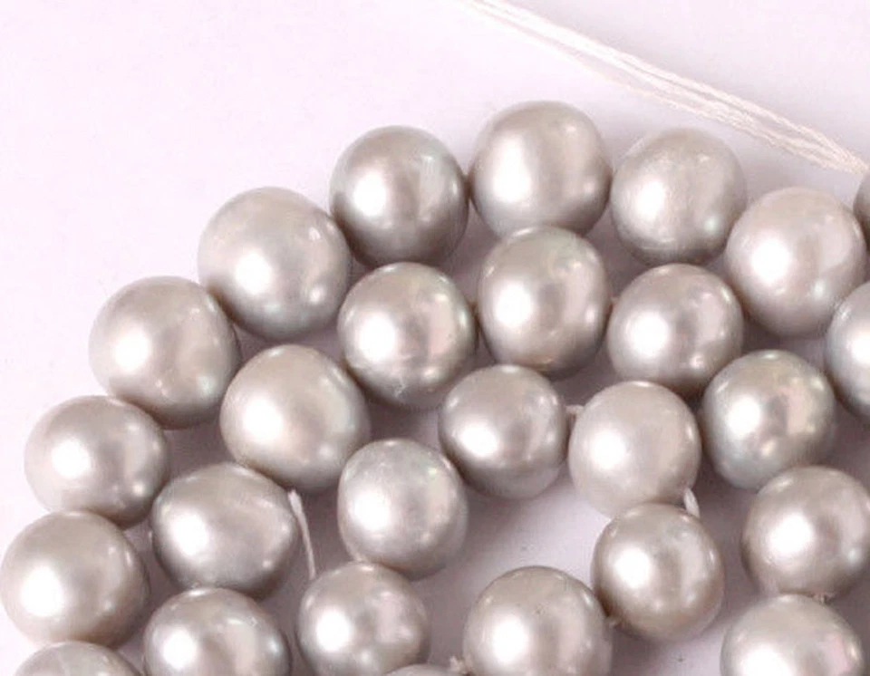 CUENTAS SUELTAS CULTIVADAS DE PERLAS DE AGUA DULCE GRIS CASI REDONDAS DE 8-9 MM 15 PULGADAS Foto 4 de 4