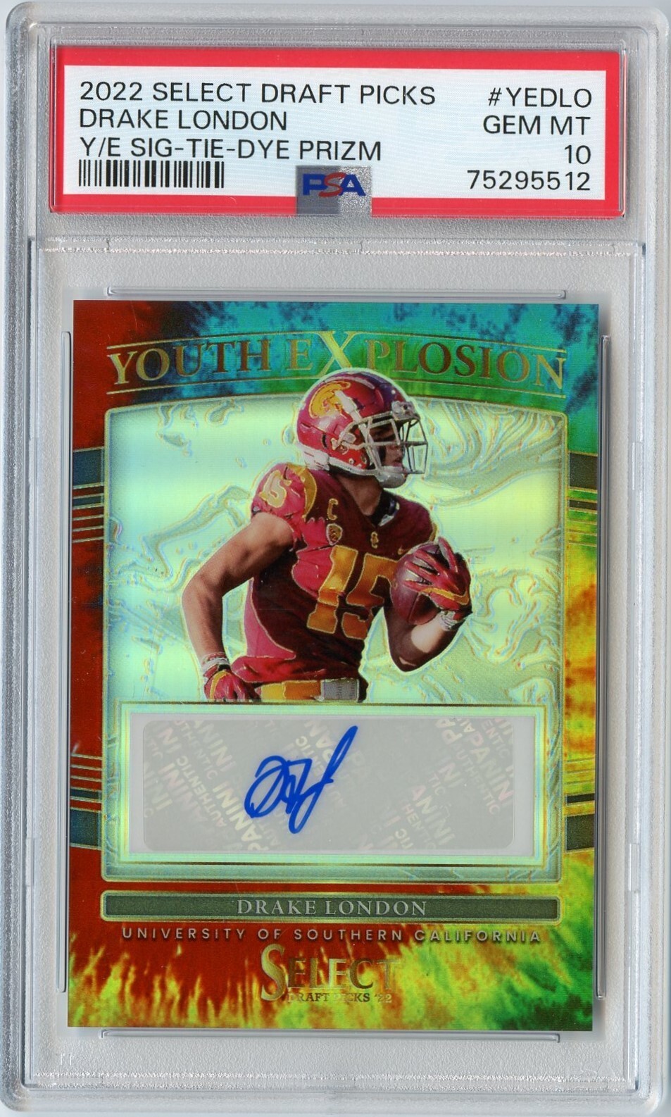 Drake London Panini Select Draft Picks Youth Explosion Signatures #YEDLO Tie-Dye Prizm