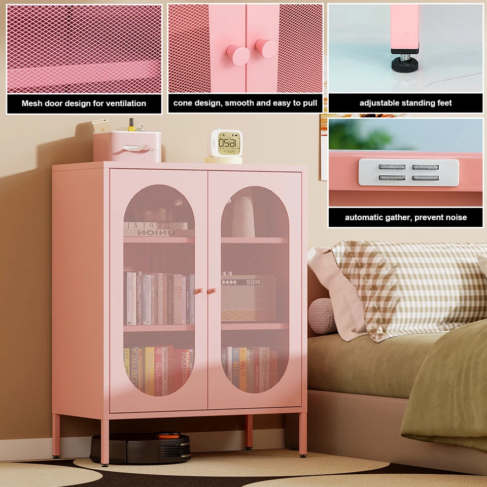 Armario de metal armario de acento con estantes ajustables y 2 puertas de malla Foto 4 de 4