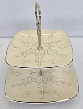 Home & Garden Party 2 Tier Tidbit Serving Tray 8.5" Christmas Winter Snowflake