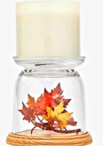 NEW Bath & Body Works Foil Fall Leaves Cloche Pedestal 3-Wick Candle Holder - Afbeelding 1 van 1