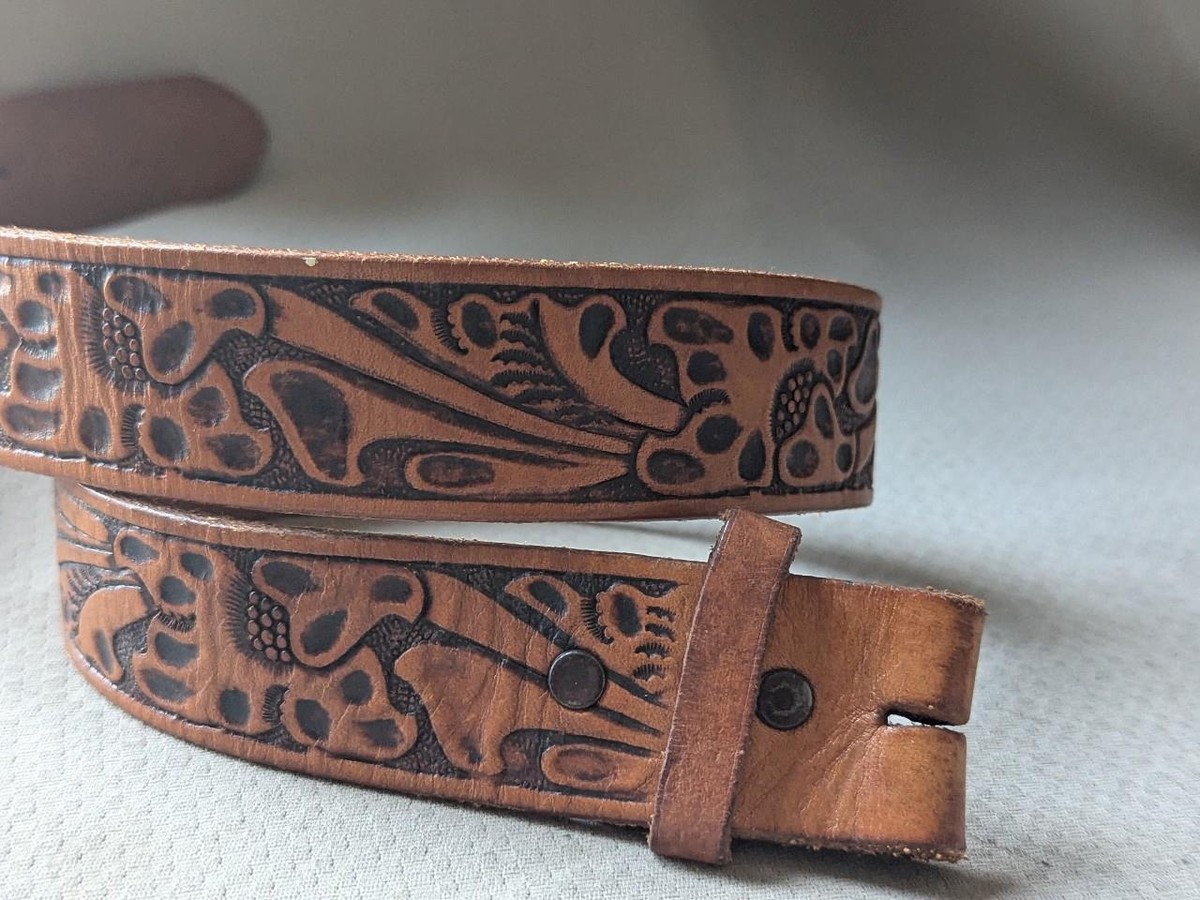 Vintage Justin Brown Top Grain Cowhide Western Belt Silver Buckle Size 28 justin belt buckle products for sale | eBay main image 2