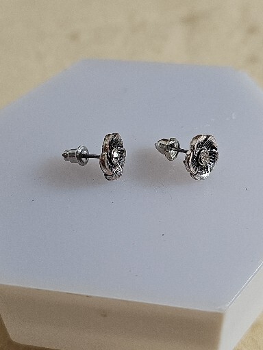 Small  Tiny Oxidized Rose Flower Stud Post Earrin… - image 3