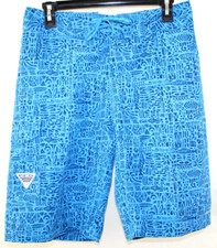 Columbia PFG Mens 30x11 Blue Omni Shield Geometric Fish Pattern Board Shorts