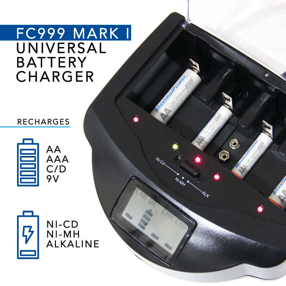 FC999 Alkaline NiMh NiCd AA AAA AAAA C D 9V 9 Volt Battery Universal Charger - Image 2 of 4