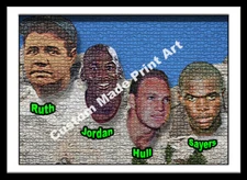 Custom Made Baseball, Football, Hockey, Basketball Vintage Print Art Cards