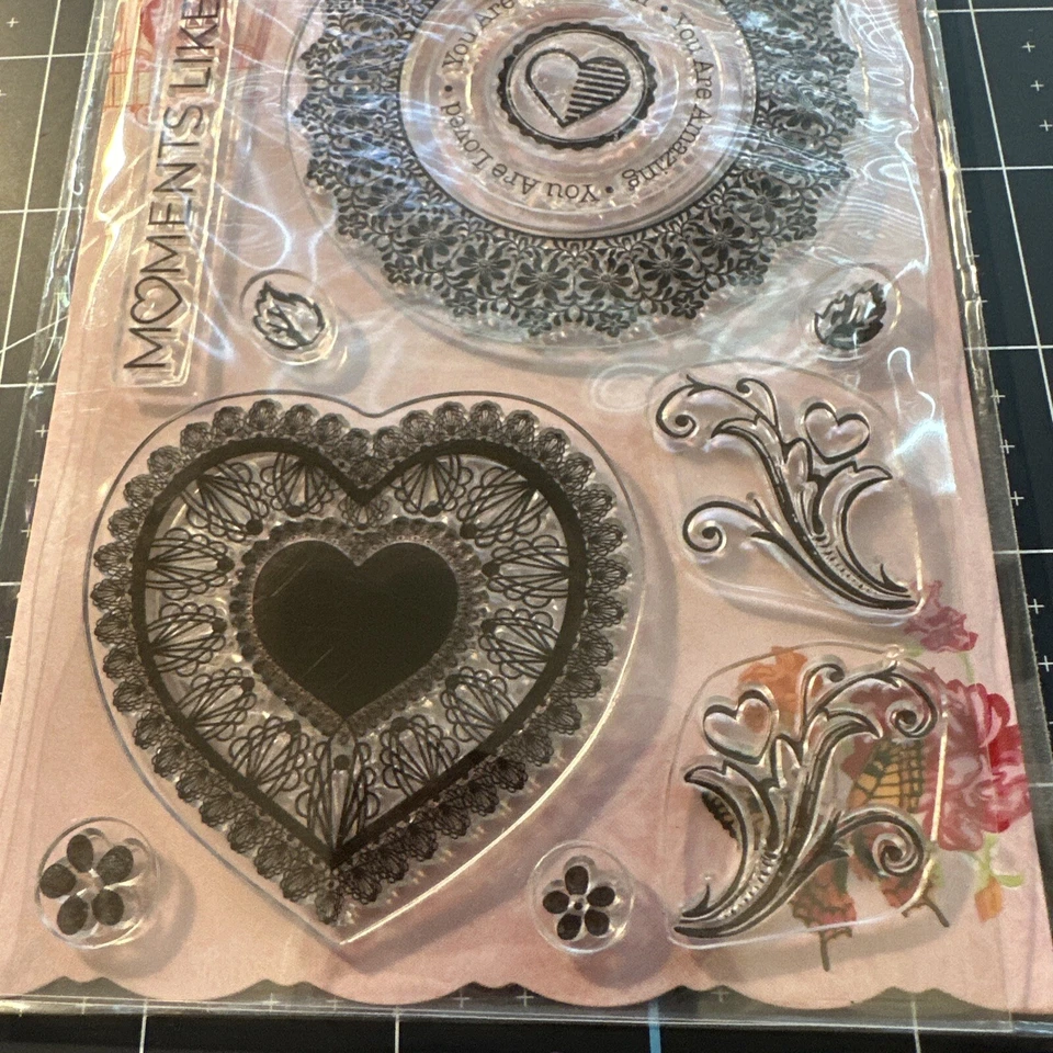 Bo Bunny Sweet Clementine Heart You Are Loved Flowers Clear Stamp Set 13 Pcs - Image 4 of 4