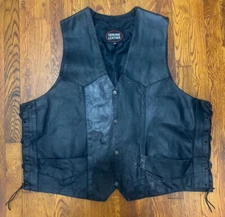 Men's size 54 Genuine Leather Black Conceal Pockets Motorcycle Biker Vest