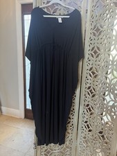 Barefoot Dreams Luxe Milk Jersey paradise caftan Black Sz S/M Gown Lounge