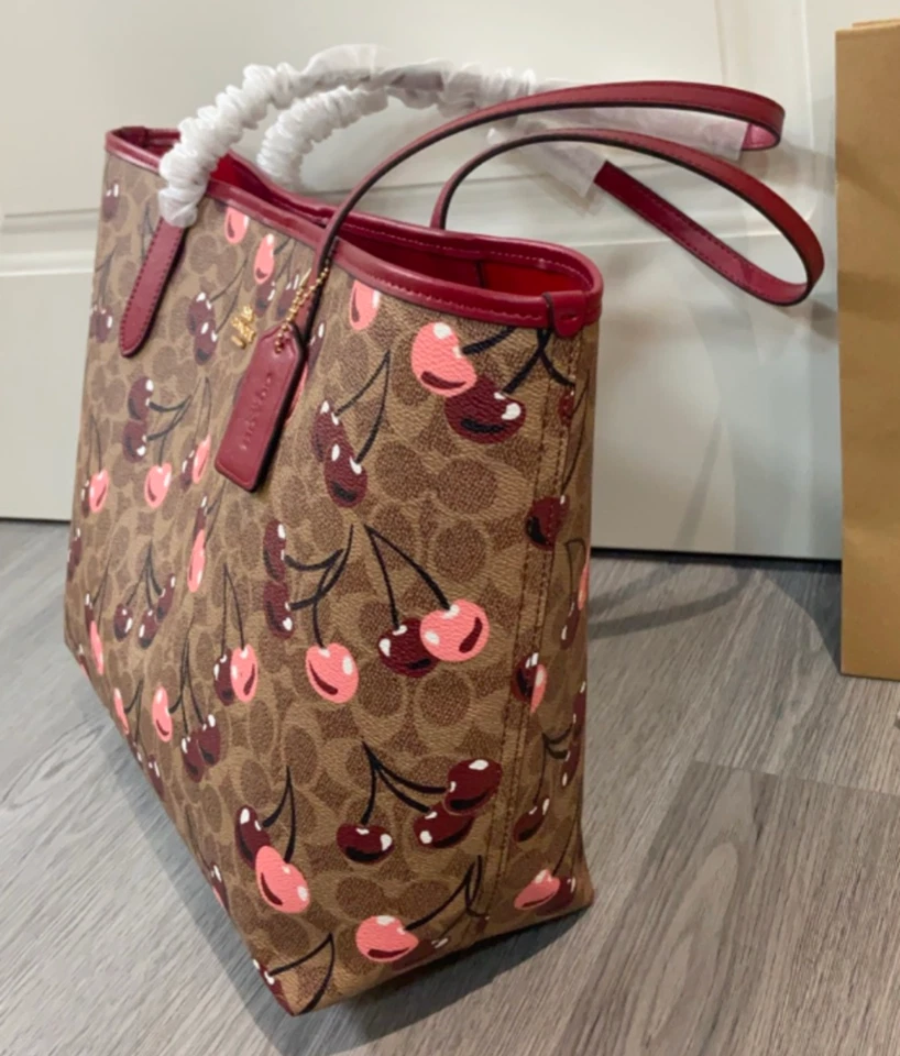Bolso de Mano City Firma Lona Estampado Cereza Bronceado Multi CY691 Outlet NUEVO Foto 3 de 4