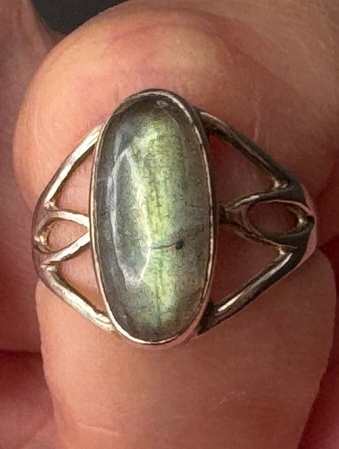 Vintage Stunning Labradorite Ring Sterling 925 Size 5 Healing! - Afbeelding 1 van 12