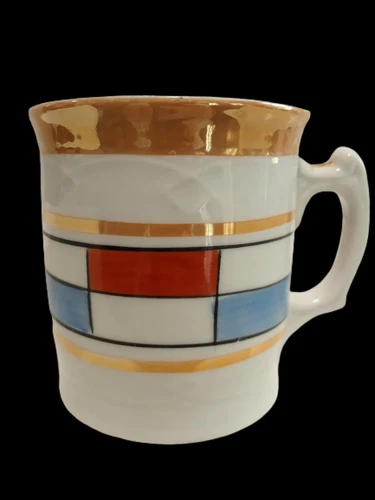 Porcelain Lusterware Mug Cup White blue red Made in Czechoslovakia 