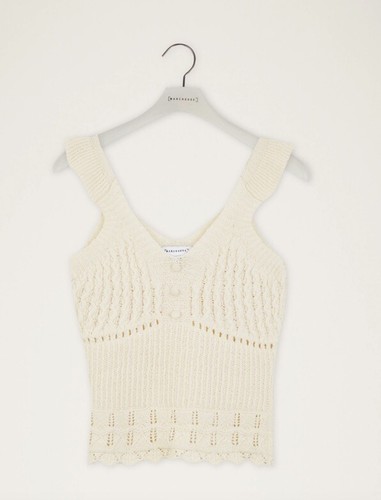 WAREHOUSE Pointelle Crochet Knit Vest Top Cream Sizes 6 to 16 - Picture 3 of 5