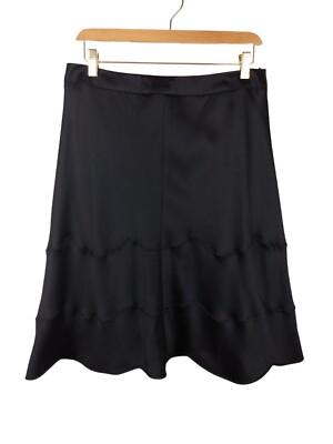 Georgio Armani 100% Silk Black Knee Length Skirt Unique stitching Size 46 NEW