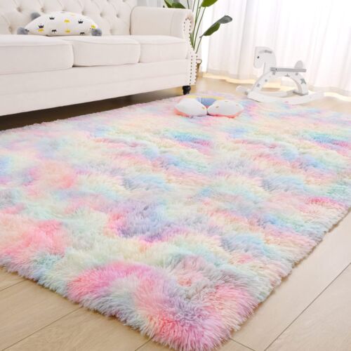 Zareas Soft Rainbow Area Rugs for Living Room Girls Bedroom, 5x8 Feet Fluffy ...