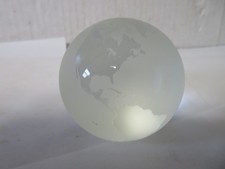 Round Earth Globe World Map Frosted Clear Glass Paperweight 2.38 Dia.
