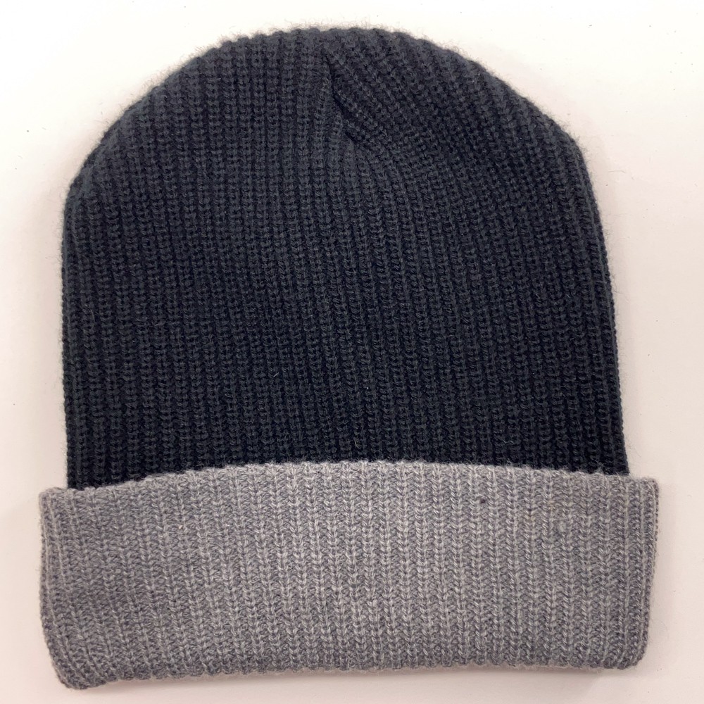Plain Black Gray Cuff Winter Hat - image 2