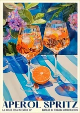 Italian Aperol Spritz Cocktail Bar Lounge Kitchen Wall Decor Unframed Art Print
