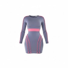 Fashion Nova Blue Pink Colorblock Knit Bodycon Dress Scoop Neck 3/4 Sleeve L