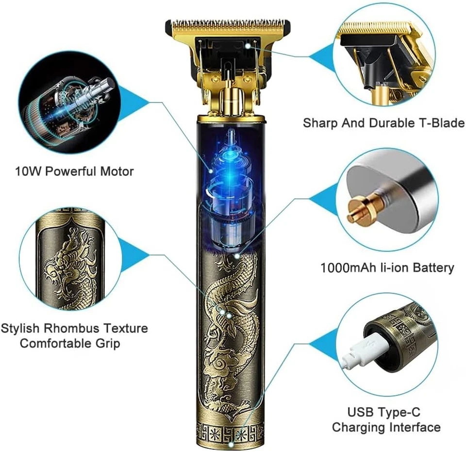 TAGLIA CAPELLI PROFESSIONALE REGOLA BARBA TRIMMER RASOIO ORO ELETTRICO RETRO - Immagine 2 di 4